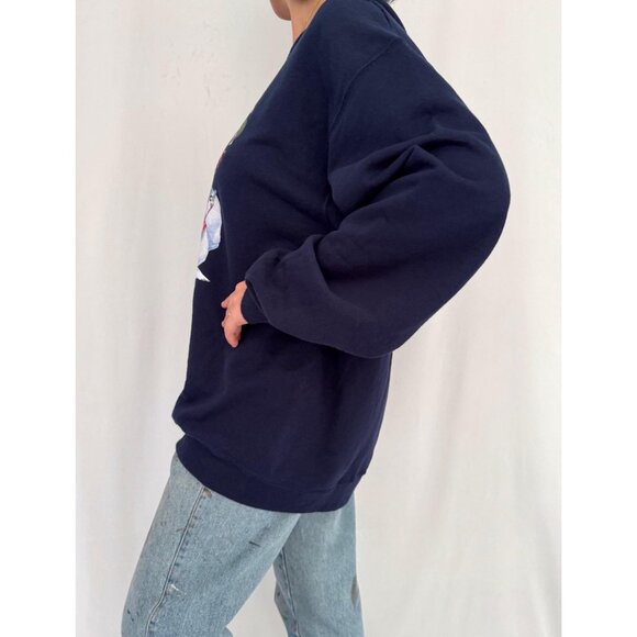 90s vintage blue holiday snowman winter graphic cozy cotton pullover sweatshirt - Picture 5 of 9